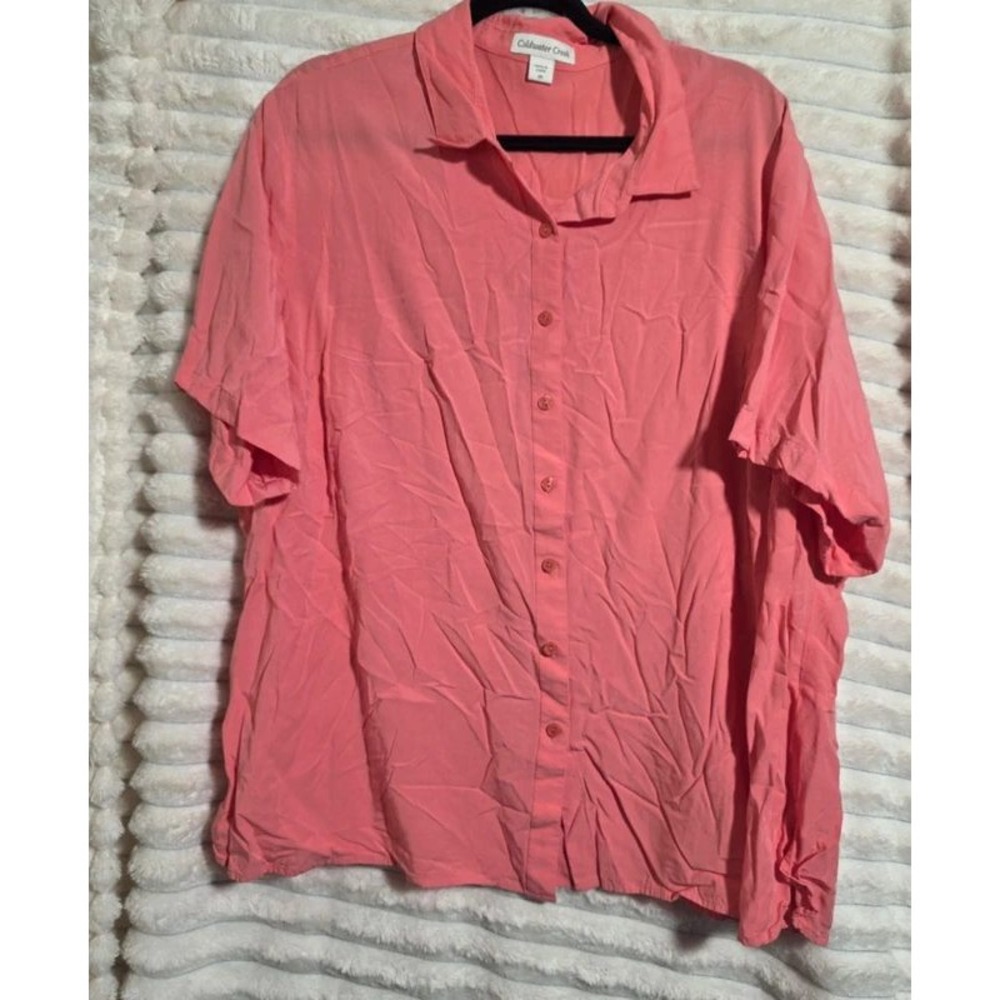 Coldwater Creek Coral Pink Rayon Short Sleeve Button Down Shirt Plus Size 3X